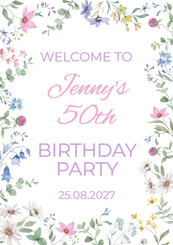 Birthday Welcome Board - Spring Flowers Floral Border