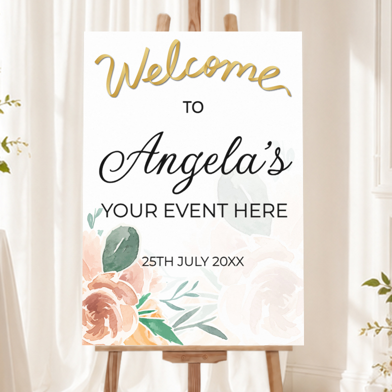 Personalised Birthday Welcome Sign - Green & Rose Floral Welcome Board