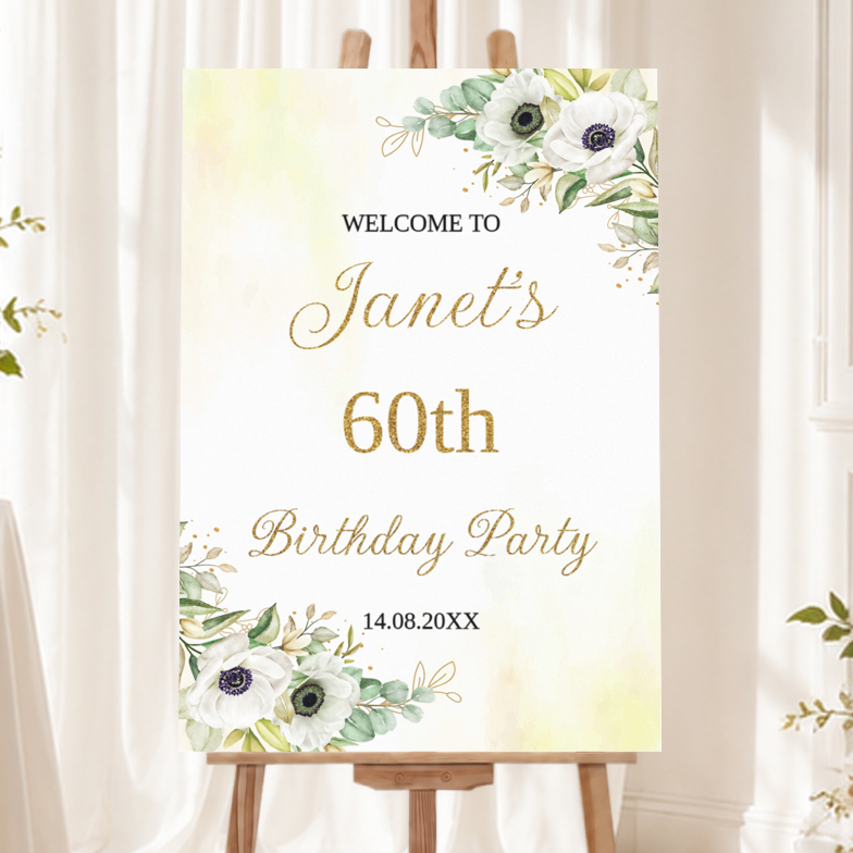 Personalised Birthday Welcome Sign - Green & Yellow Floral Welcome Board