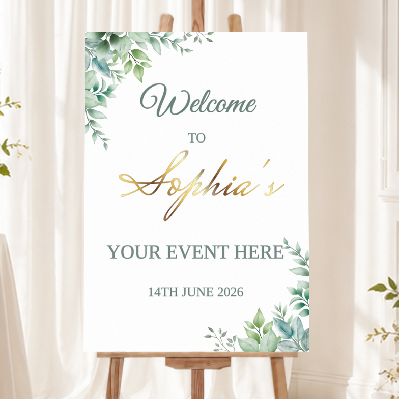 Personalised Birthday Welcome Sign - Green Leaves Corner Welcome Board