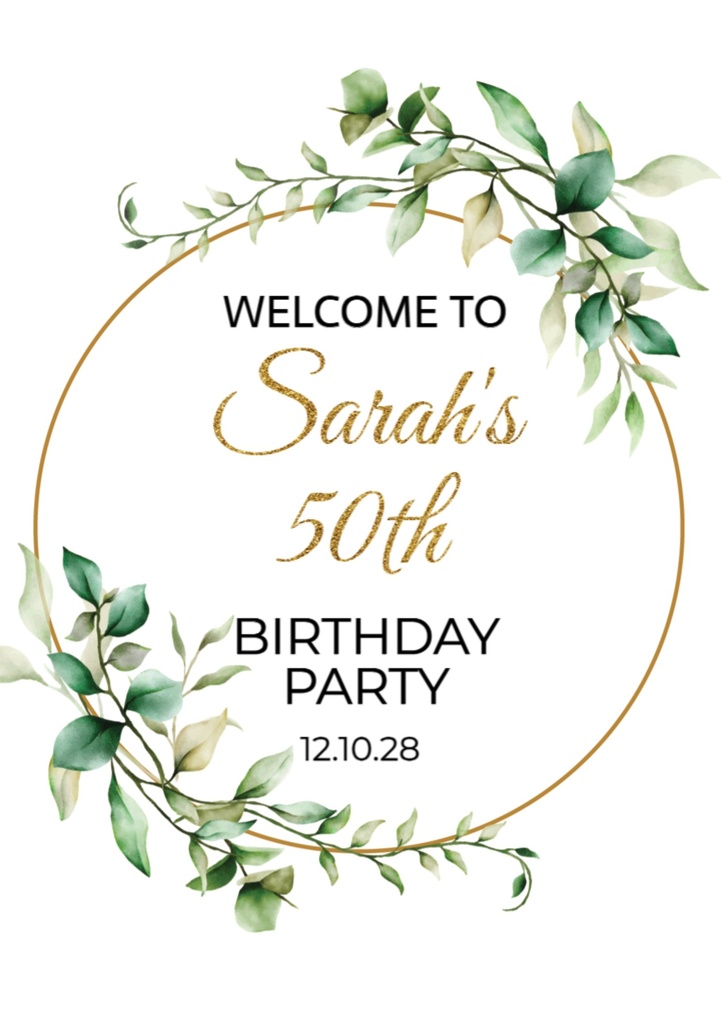 Birthday Welcome Board - Green Leaves Circular Design