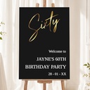 Personalised 60th Birthday Welcome Sign - Black & Gold Welcome Board