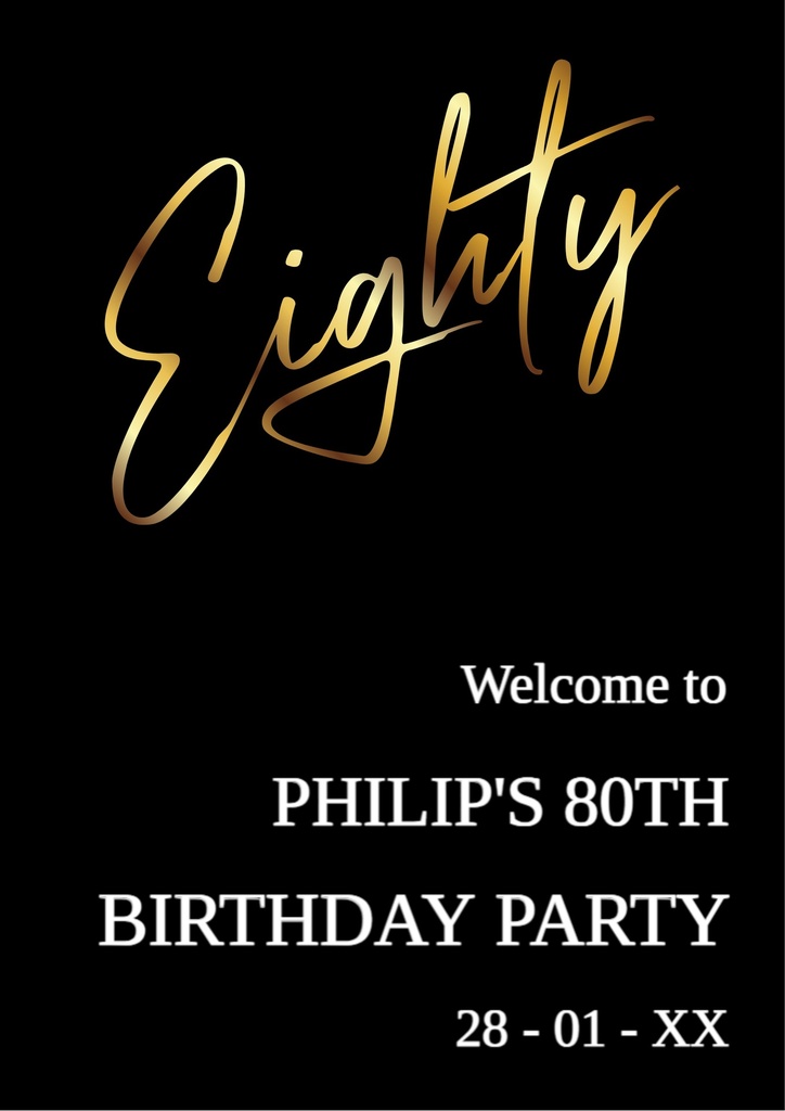 80th Birthday Welcome Board - Eighty Black & Gold