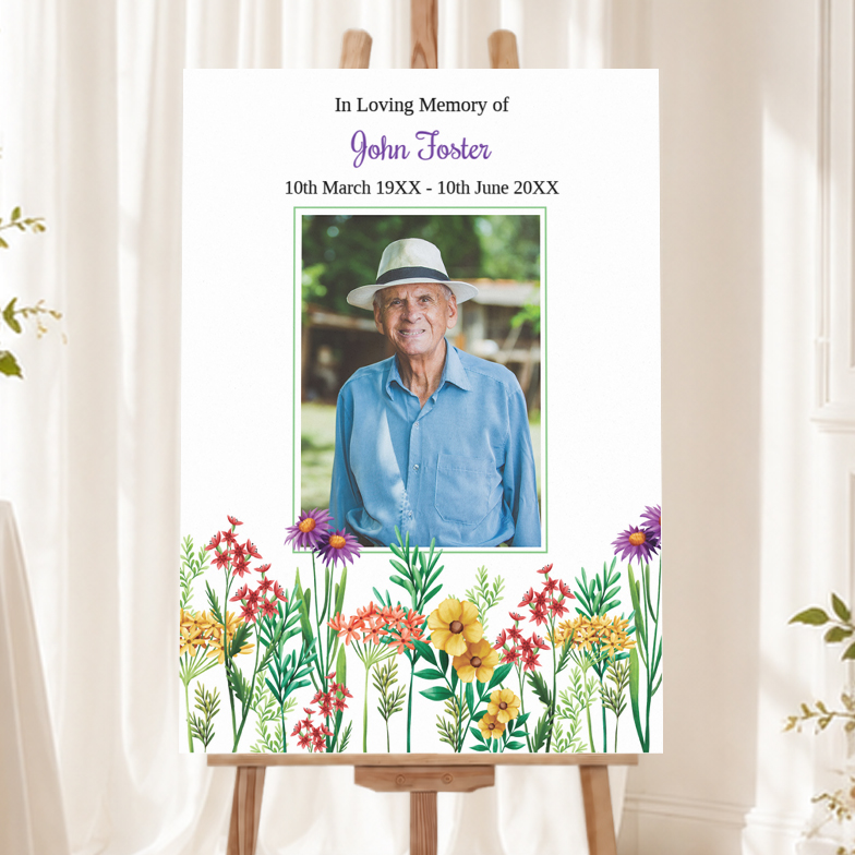 Memorial Welcome Board - In Loving Memory Funeral Spring Flowers - 1 Photo