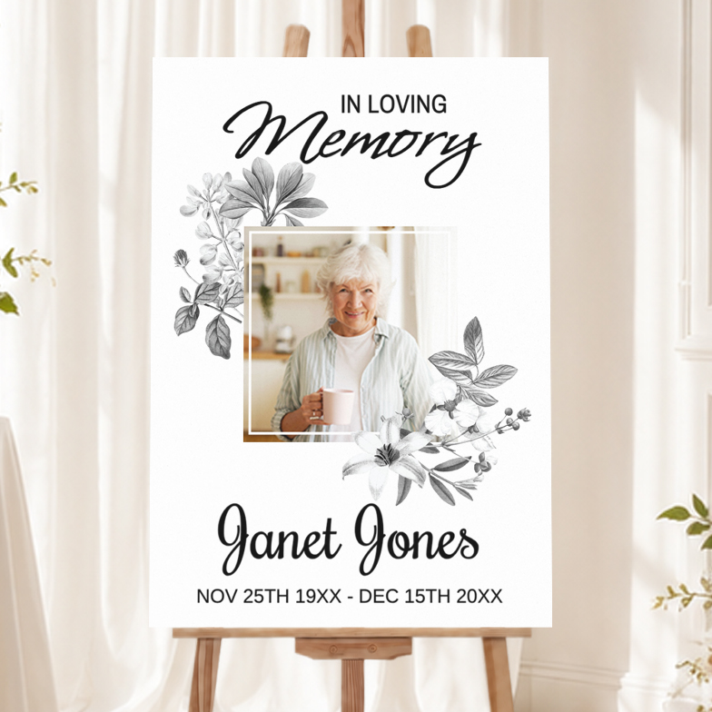 Memorial Welcome Board - Funeral Elegant Floral Design - 1 Photo