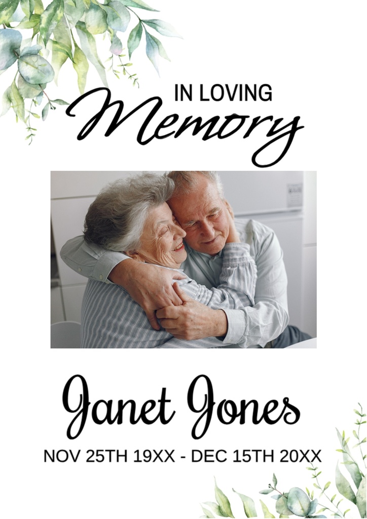 Memorial Welcome Board - Funeral Wake Green Leaves Design - 1 Photo