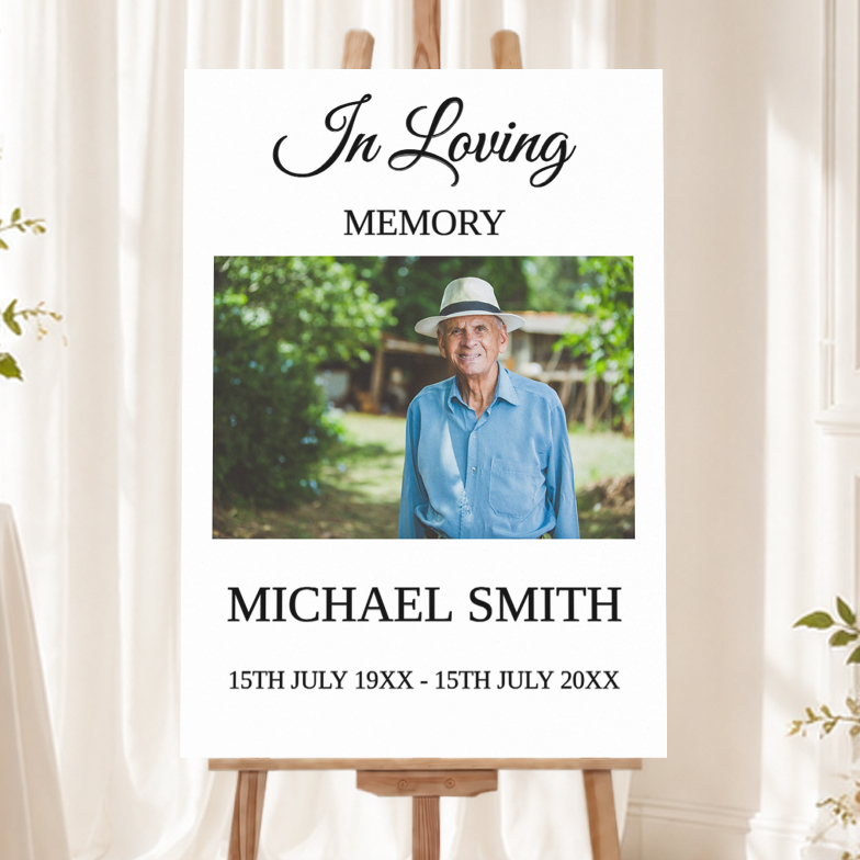 Personalised Funeral Welcome Sign with 1 Photo - Celebration of Life Memorial Board