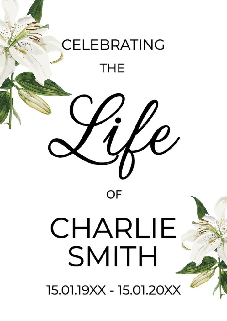 Memorial Welcome Board - Funeral White Flower Design