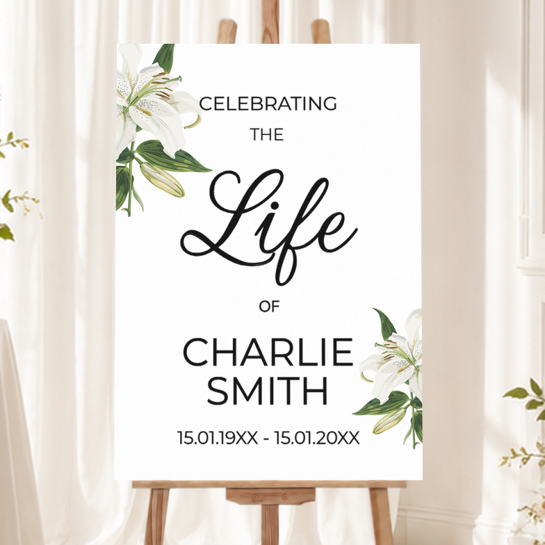 Memorial Welcome Board - Funeral White Flower Design