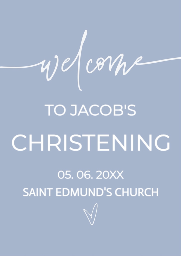 Christening Welcome Board - Blue Design