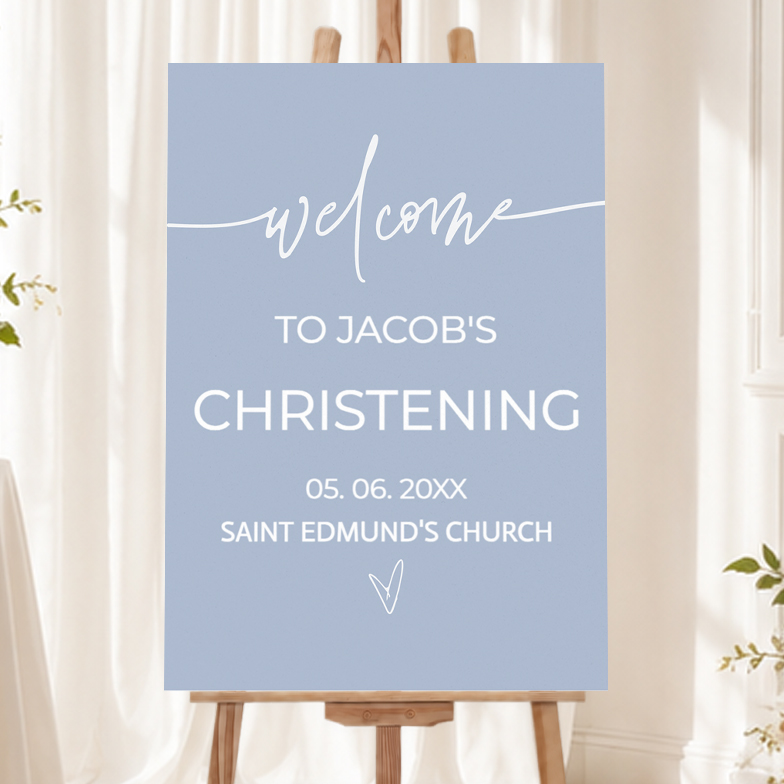 Personalised Christening Welcome Sign - Classic Blue Welcome Board