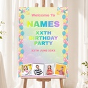 Personalised Kids' Birthday Welcome Sign with 4 Photos - Pink, Blue & Yellow Balloons Welcome Board