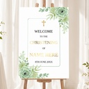Personalised Christening Welcome Sign - Green Floral Corner Welcome Board