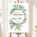 Personalised Christening Welcome Sign - Green Floral Circle Welcome Board