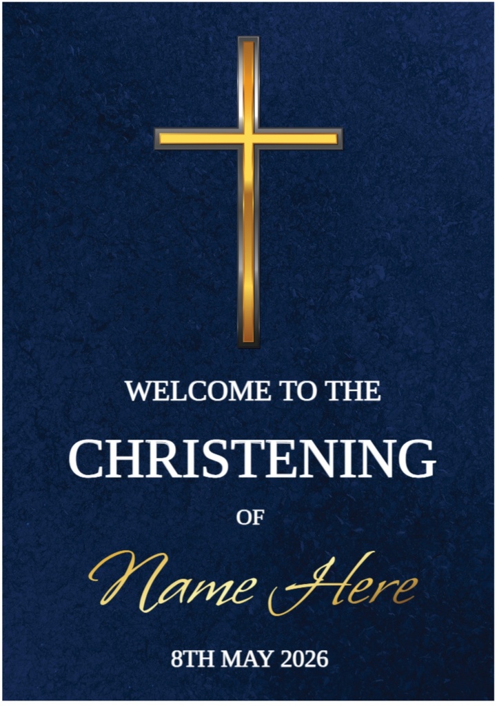 Christening Welcome Board - Blue Cross Design