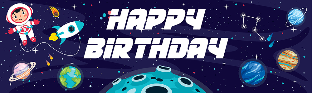 Happy Birthday Banner - Astronaut & Planets Kids Space