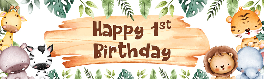 Happy 1st Birthday Banner - Baby Jungle Animals