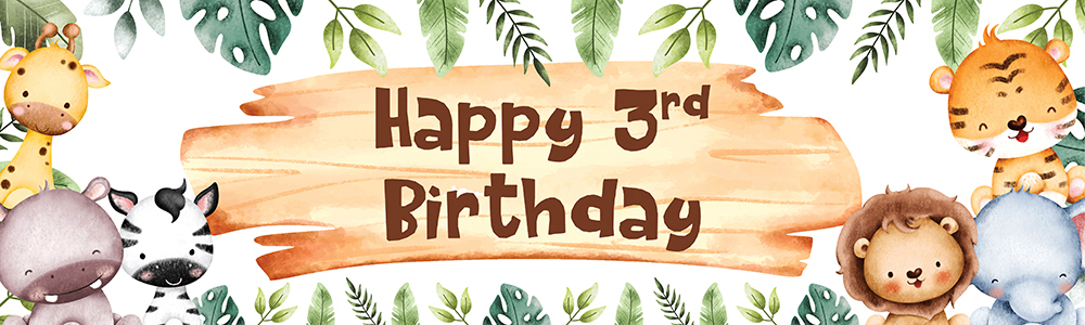 Happy 3rd Birthday Banner - Baby Jungle Animals