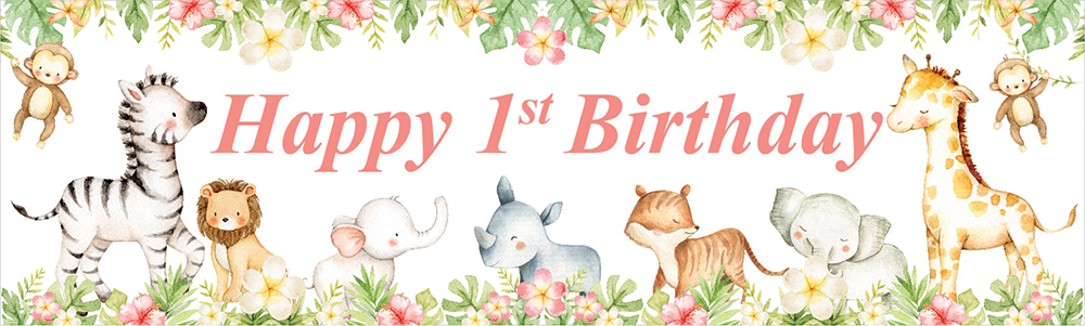 Happy 1st Birthday Banner - Baby Safari Animals