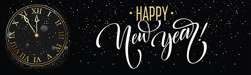 Happy New Year Banner - Black & Gold Stroke Of Midnight
