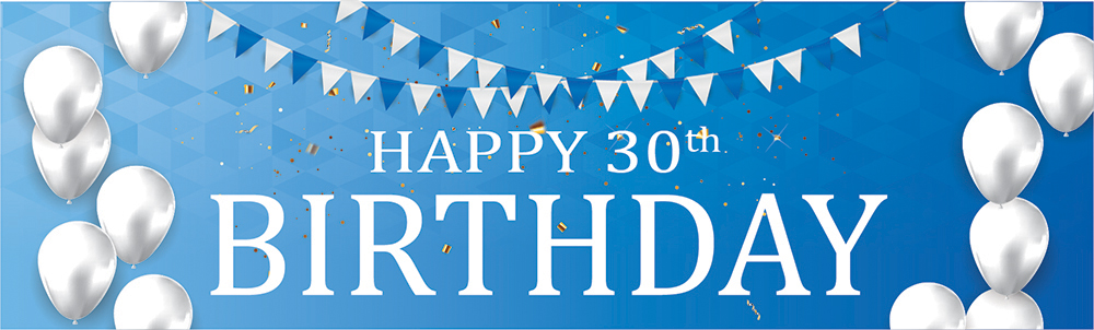Happy 30th Birthday Banner - Blue & White