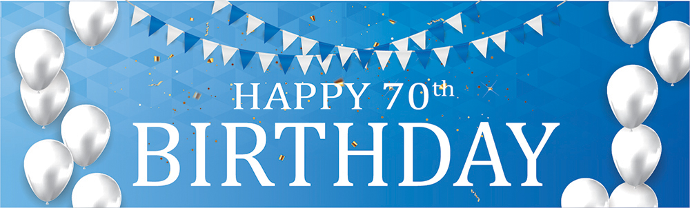 Happy 70th Birthday Banner - Blue & White
