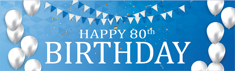 Happy 80th Birthday Banner - Blue & White