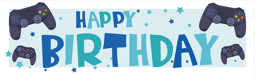 Happy Birthday Banner - Blue Gaming Boys Teen Party