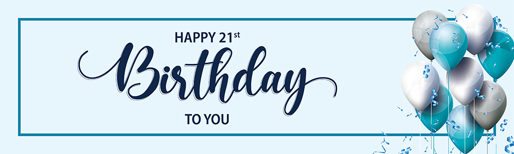Happy 21st Birthday Banner - Blue White Balloons