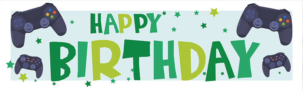 Happy Birthday Banner - Green Gaming Boys Teen Party