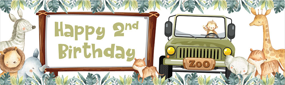 Happy 2nd Birthday Banner - Jeep Safari Animals