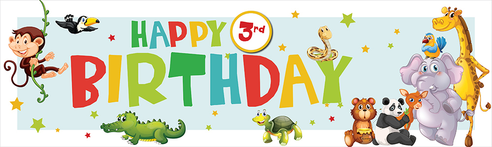 Happy 3rd Birthday Banner - Jungle Animals