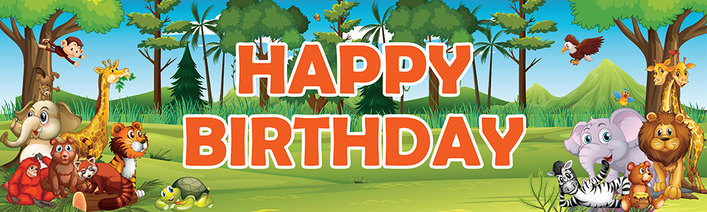 Happy Birthday Banner - Jungle Animals Childrens
