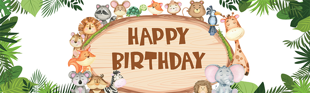 Happy Birthday Banner - Jungle Animals Giraffe Safari