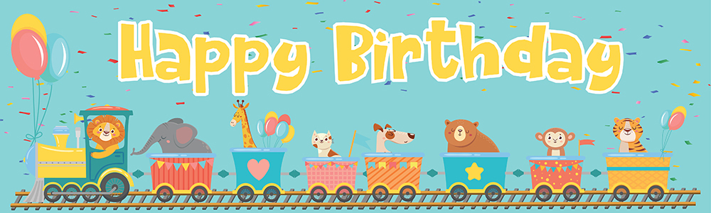 Happy Birthday Banner - Lion Party Train Kids Animals
