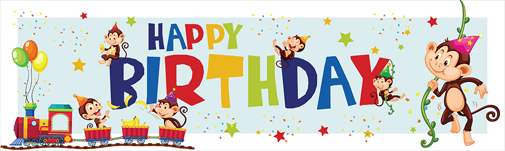 Happy Birthday Banner - Monkey Party Safari Train