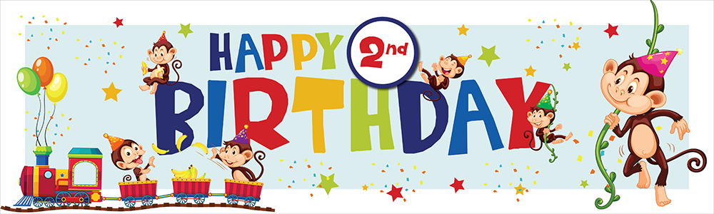 Happy 2nd Birthday Banner - Monkey Train