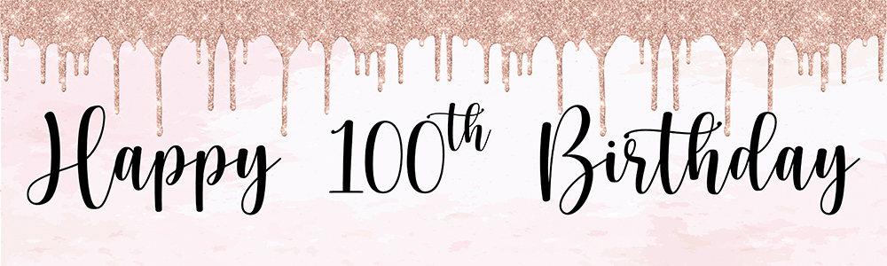 Happy 100th Birthday Banner - Pink Glitter