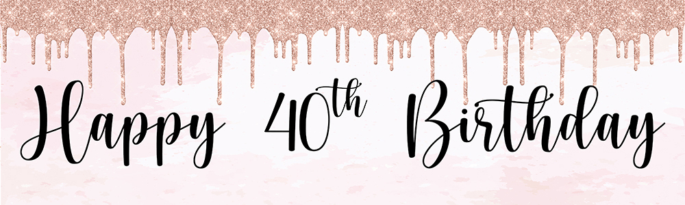 Happy 40th Birthday Banner - Pink Glitter