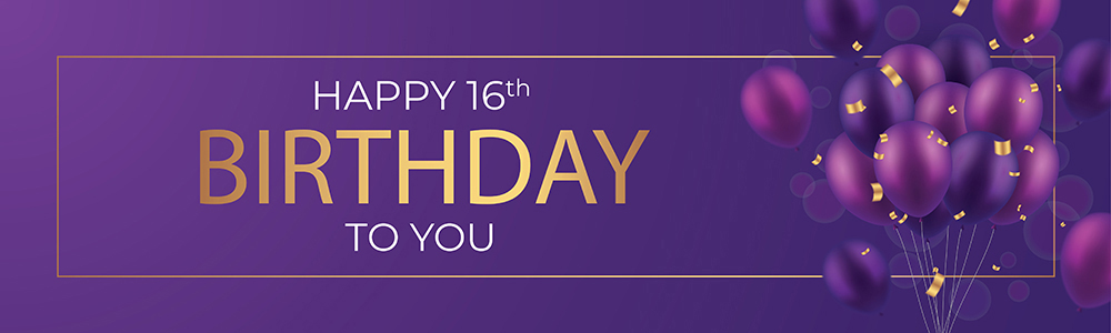 Happy 16th Birthday Banner - Purple Balloons