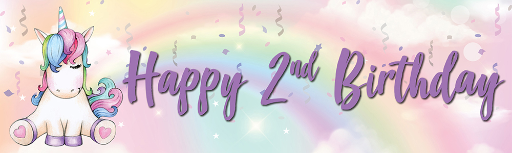 Happy 2nd Birthday Banner - Rainbow Unicorn