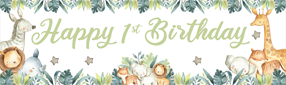 Happy 1st Birthday Banner - Safari Animal Friends