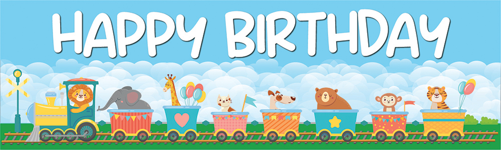 Happy Birthday Banner - Safari Friends Animal Train