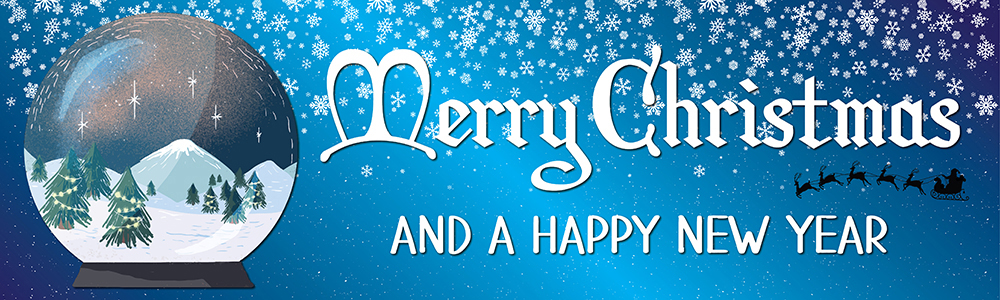 Merry Christmas Banner - Snow Globe & Snowflakes