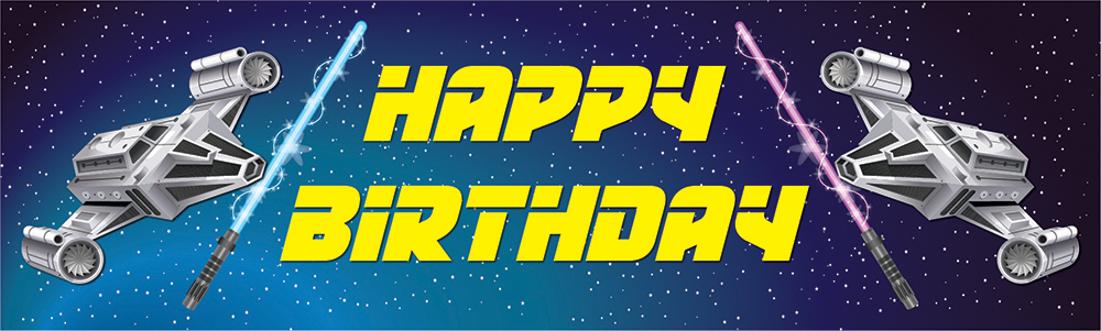 Happy Birthday Banner - Space Lightsaber