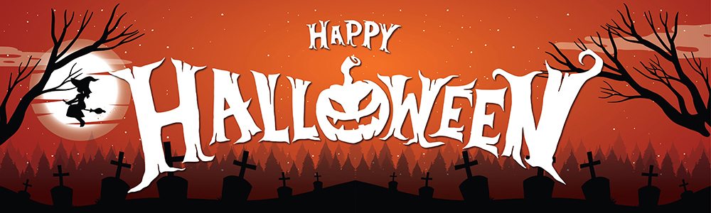 Happy Halloween Party Banner - Spooky Graveyard Orange