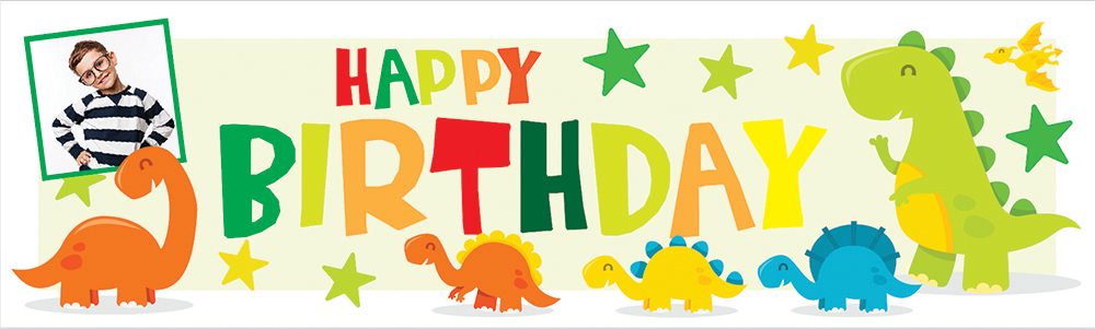 Personalised Happy Birthday Banner - Kids Dinosaur & Stars - 1 Photo Upload