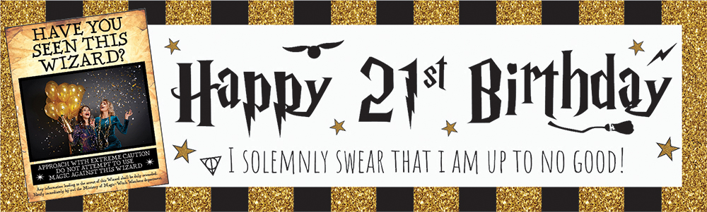 Personalised Happy 21st Birthday Banner - Wizard Design - 1 Photo Upload