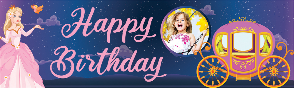 Personalised Happy Birthday Banner - Cinderella Princess - 1 Photo Upload