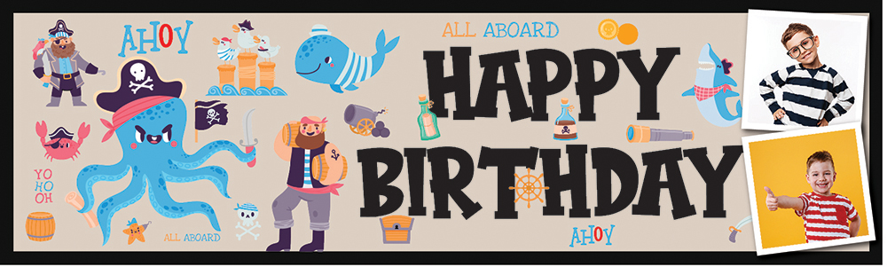 Personalised Happy Birthday Banner - Ahoy! Under The Sea Pirate - 2 Photo Upload
